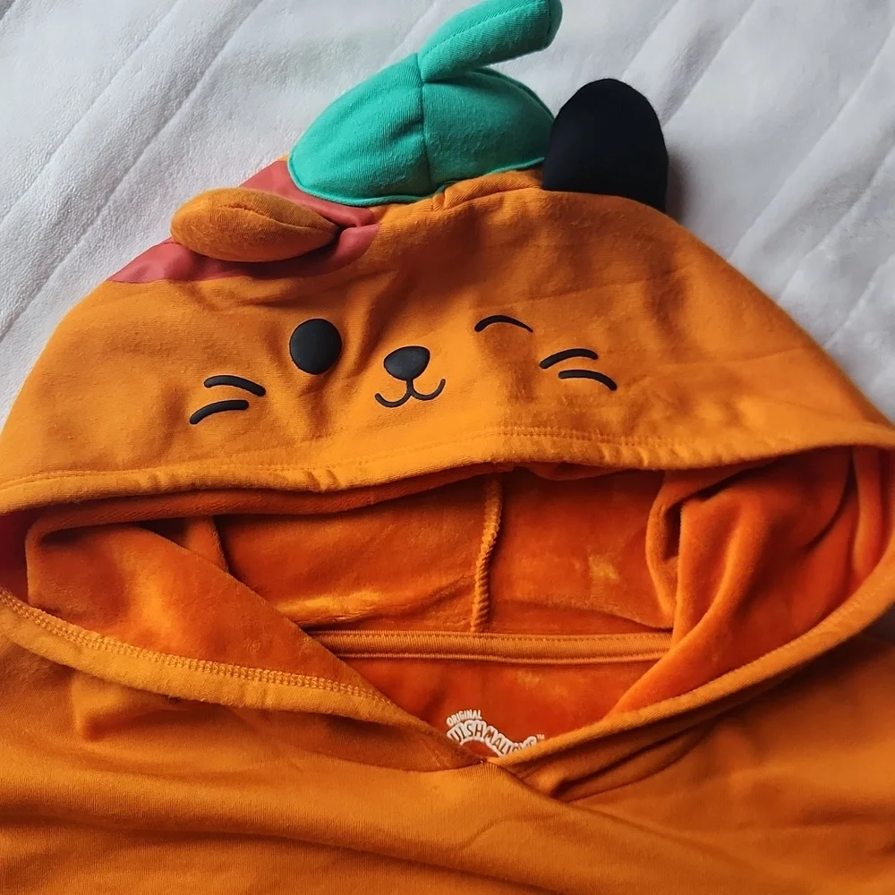 Halloween, Youth Girl Orange Black Cat Soft Squishmallows Pumkin Layered Dress